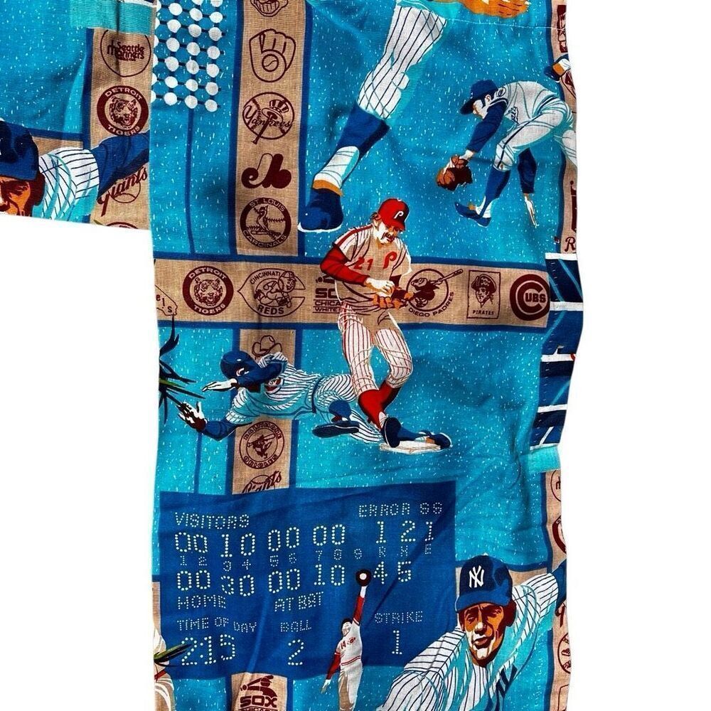 Vintage Sears MLB Baseball Team Curtains Valance Vtg 80s Total 2